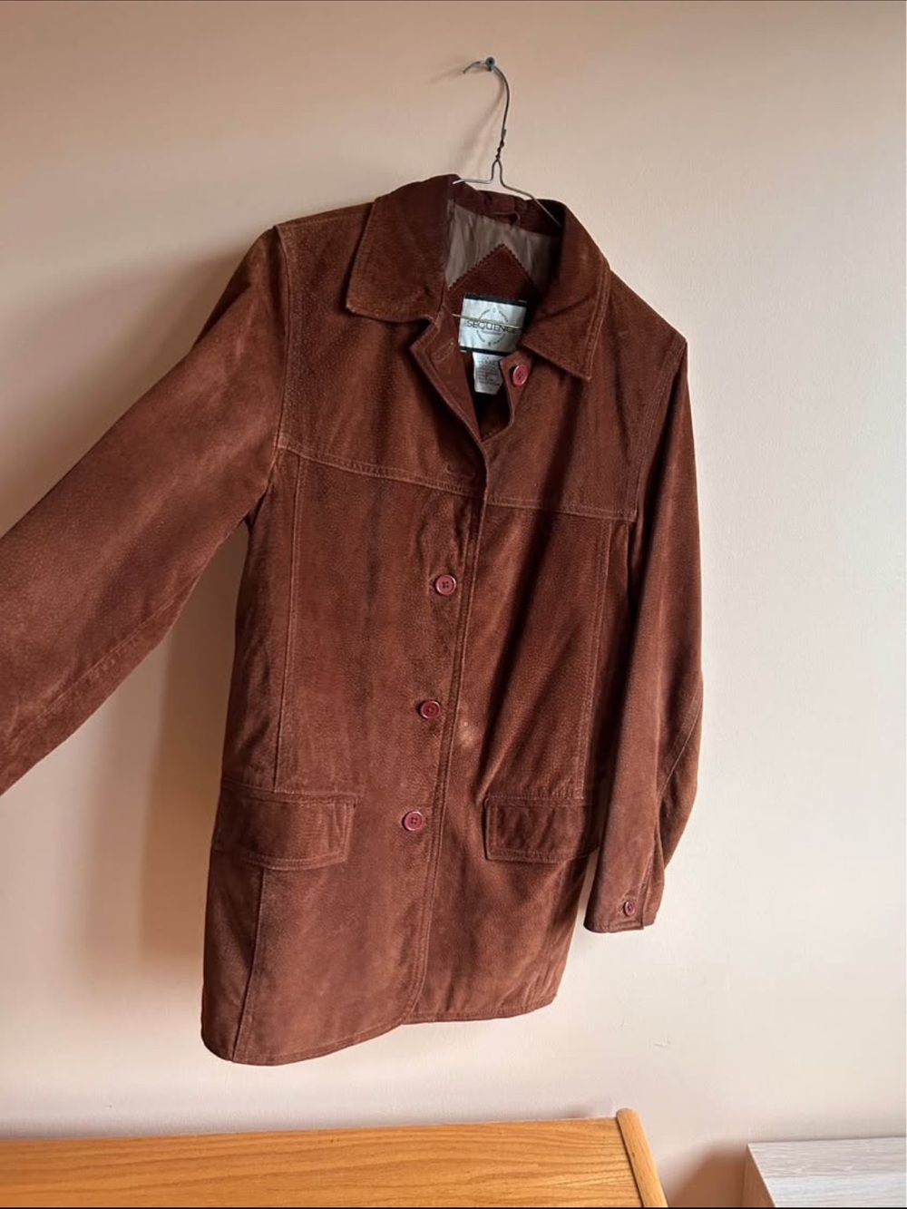 Brown Suede Button-Front Coat - Size 8